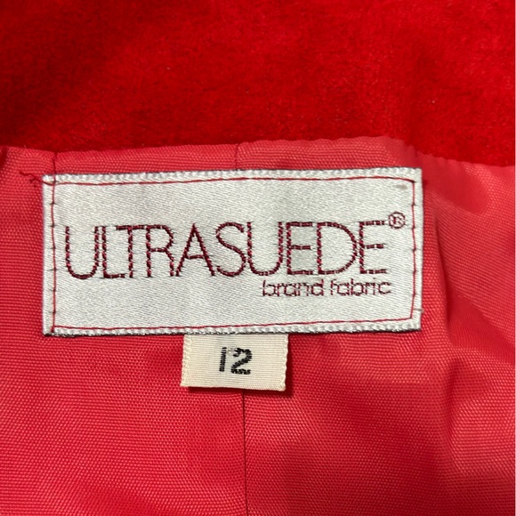 NEW VINTAGE Cherry Red Faux Suede Coat Straight Skirt Zipper 2 pc Jacket Suit 12 - Picture 11 of 14